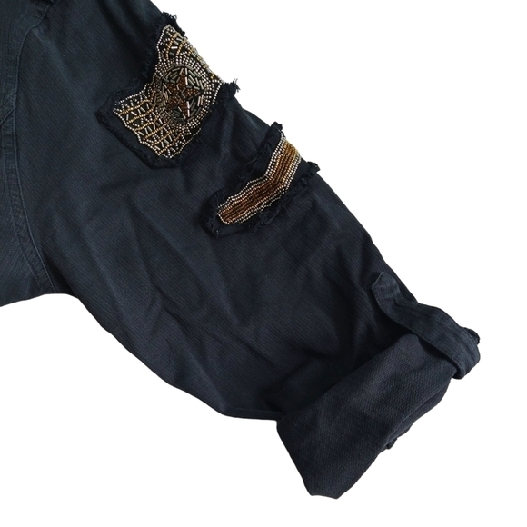 Torrid Black Twill Embellished Shacket 100% Cotton Roll Tab Sleeve Utility - Picture 8 of 10